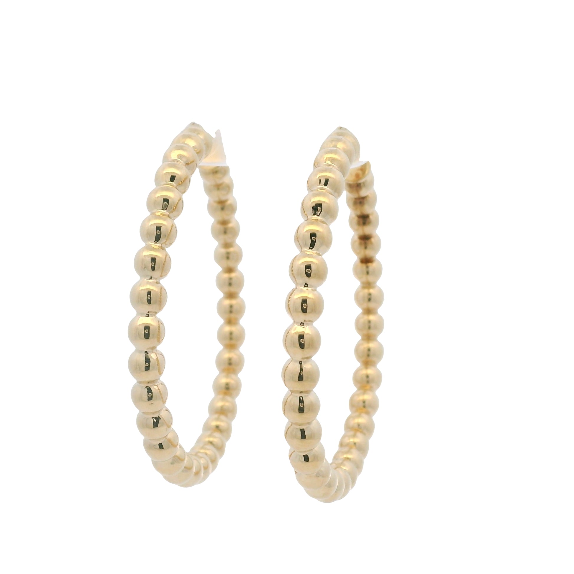 14k Yellow Gold Large Beaded Hoop Earrings