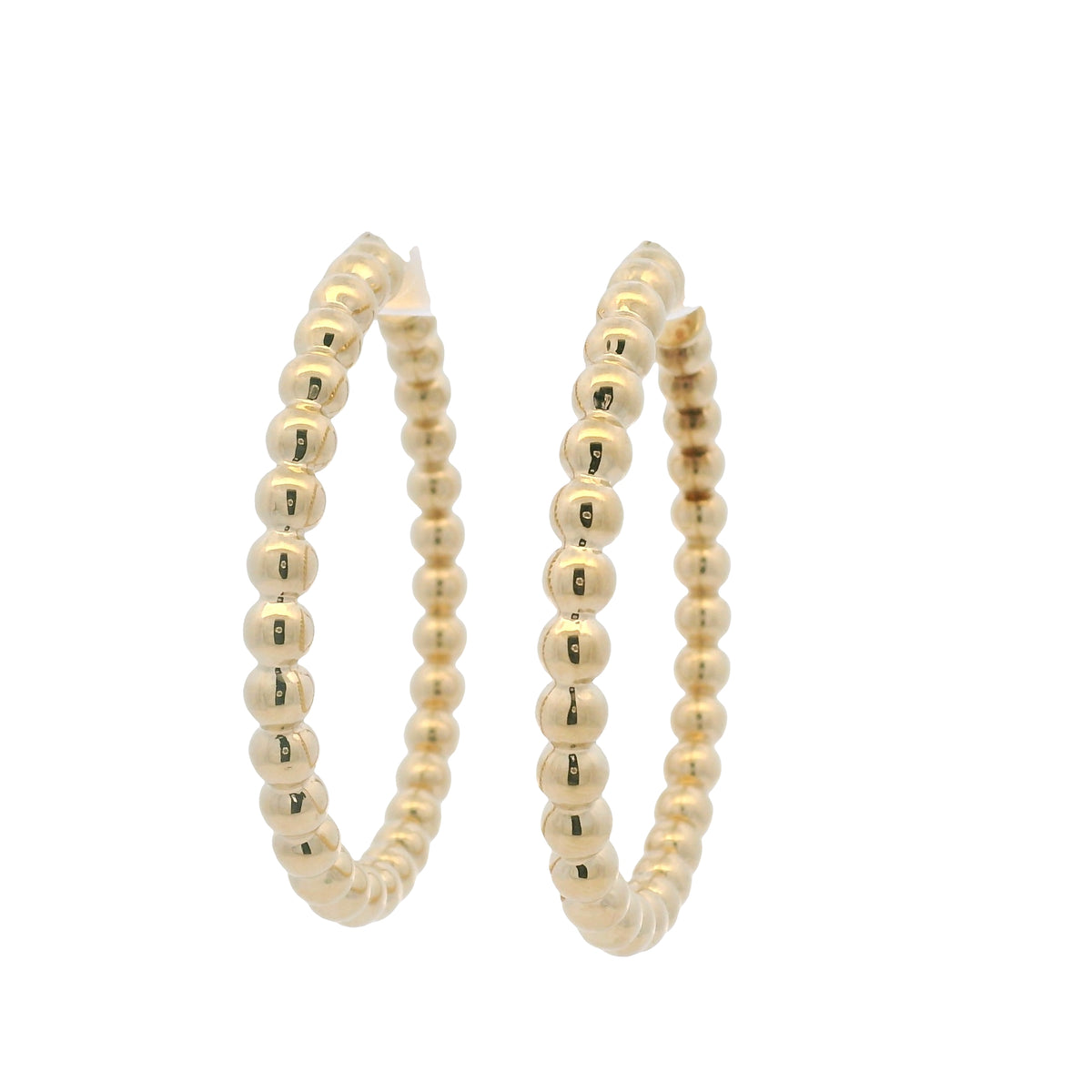 14k Yellow Gold Large Beaded Hoop Earrings