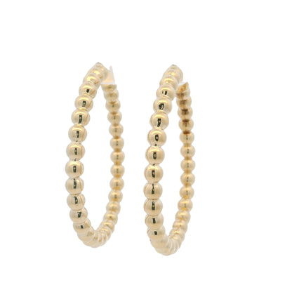 14k Yellow Gold Large Beaded Hoop Earrings