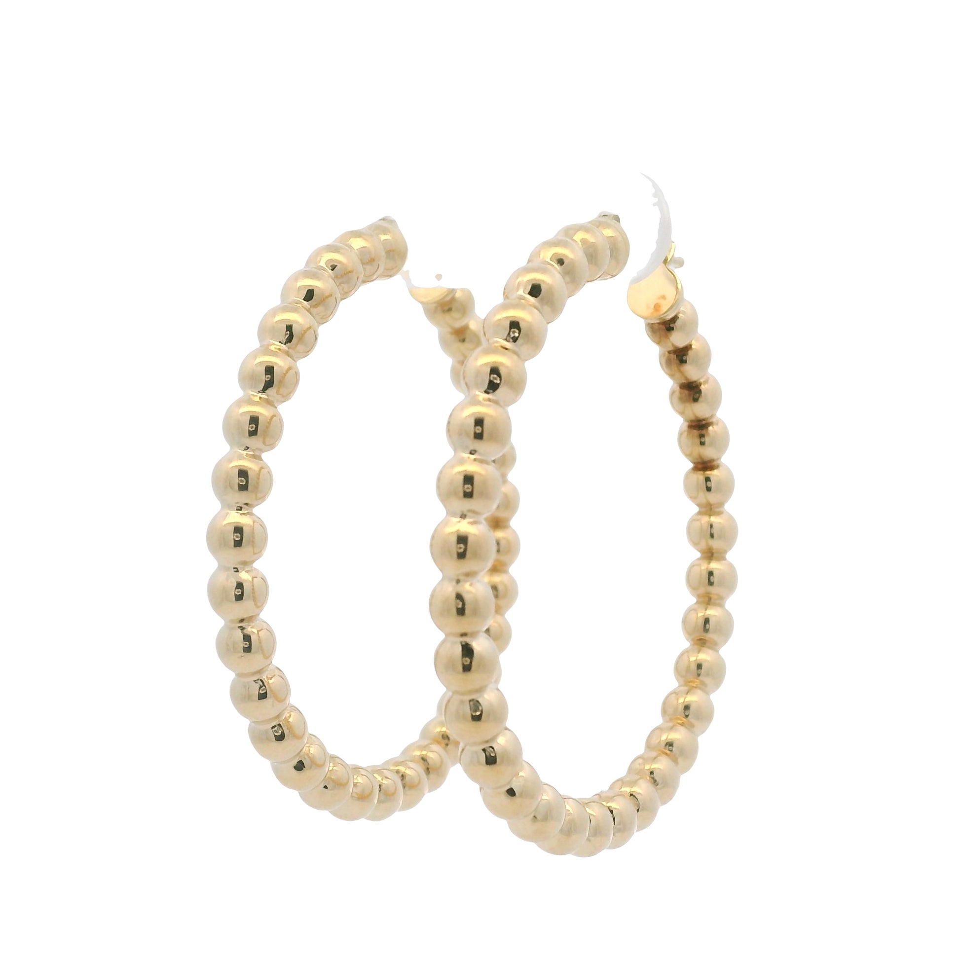 14k Yellow Gold Large Beaded Hoop Earrings