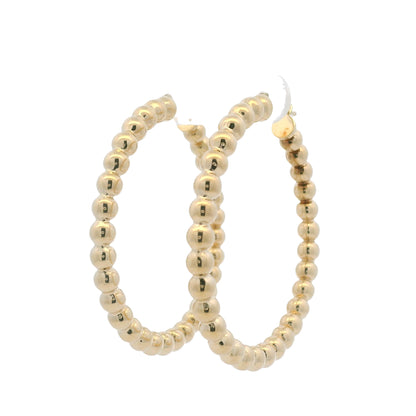 14k Yellow Gold Large Beaded Hoop Earrings