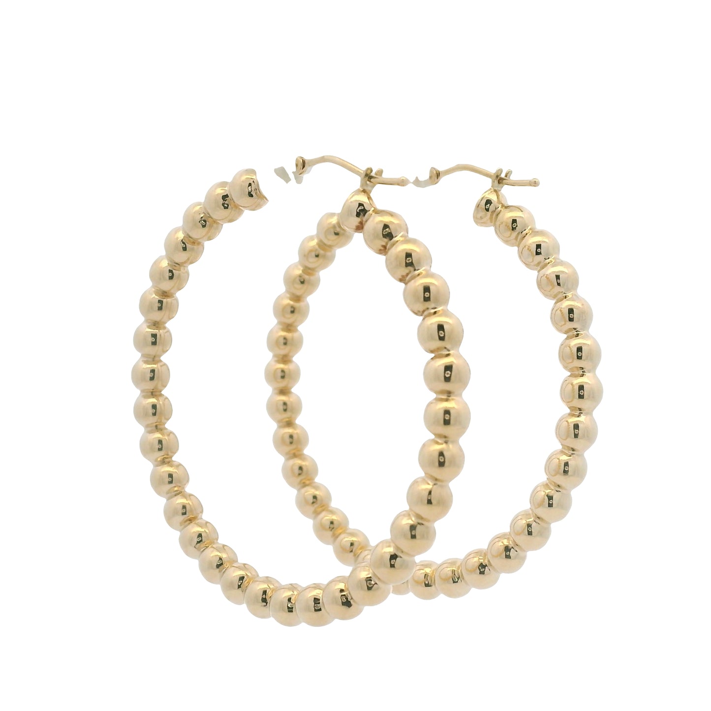 14k Yellow Gold Large Beaded Hoop Earrings