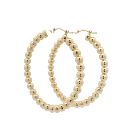 14k Yellow Gold Large Beaded Hoop Earrings