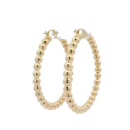 14k Yellow Gold Large Beaded Hoop Earrings