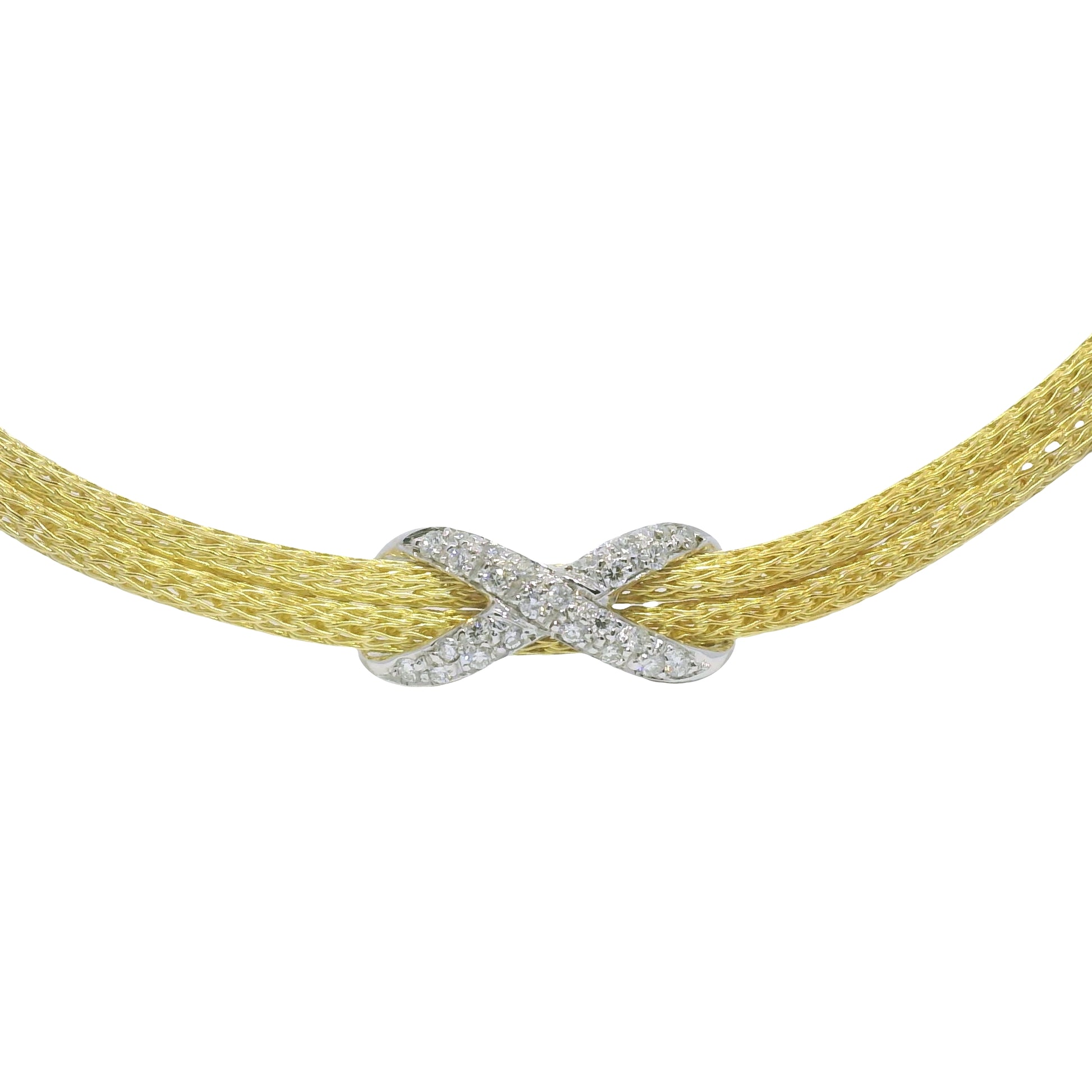 18k Two Tone Gold Natural Pave Diamond "X" Double Strand Necklace