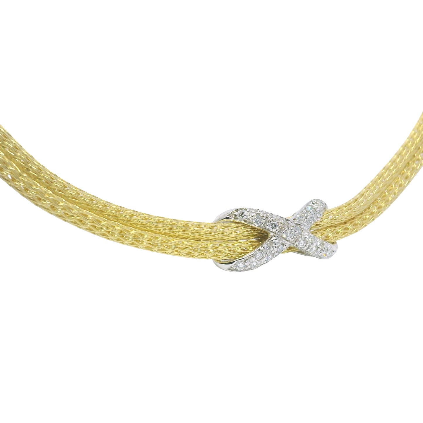 18k Two Tone Gold Natural Pave Diamond "X" Double Strand Necklace