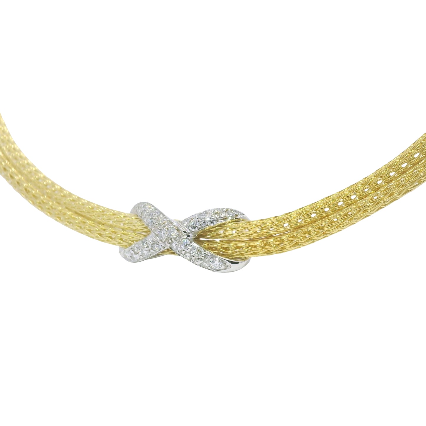18k Two Tone Gold Natural Pave Diamond "X" Double Strand Necklace