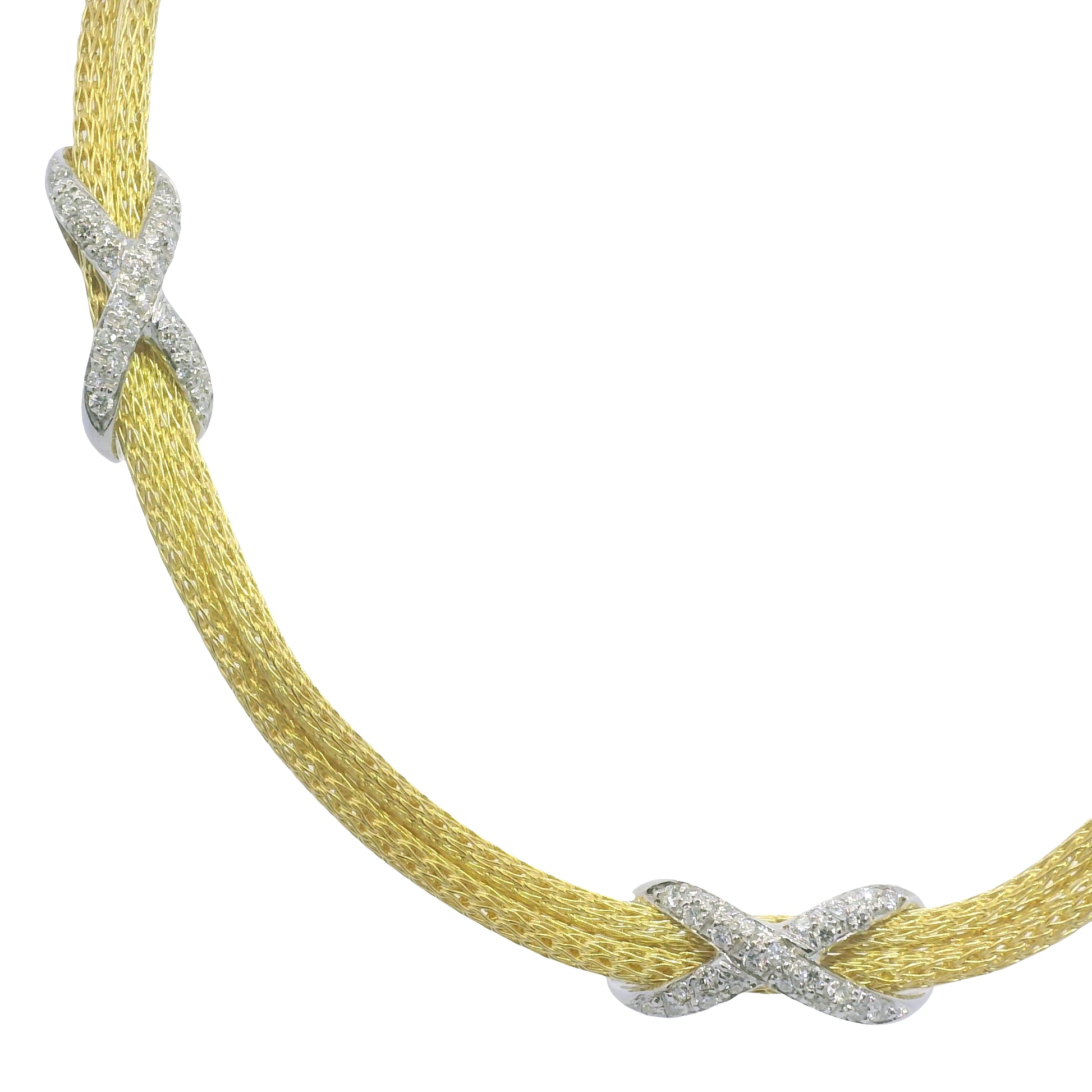 18k Two Tone Gold Natural Pave Diamond "X" Double Strand Necklace