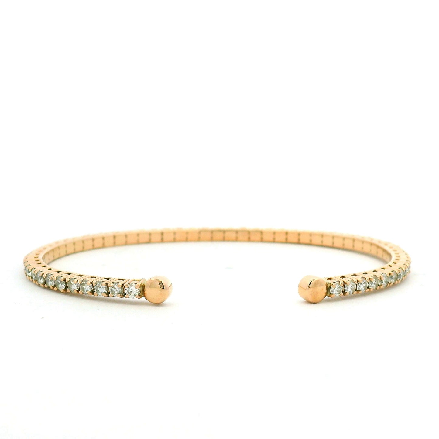 18K Rose Gold Natural 2.6 Carat Round Brilliant Diamond Open Cuff Bracelet