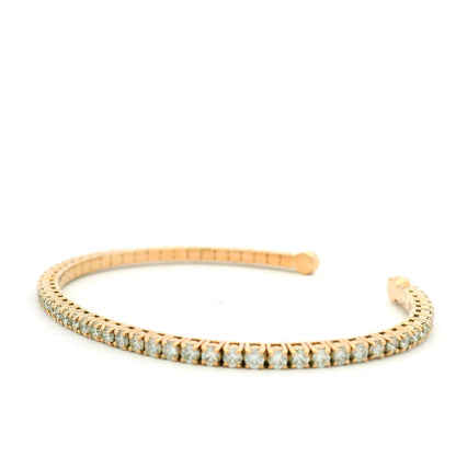 18K Rose Gold Natural 2.6 Carat Round Brilliant Diamond Open Cuff Bracelet