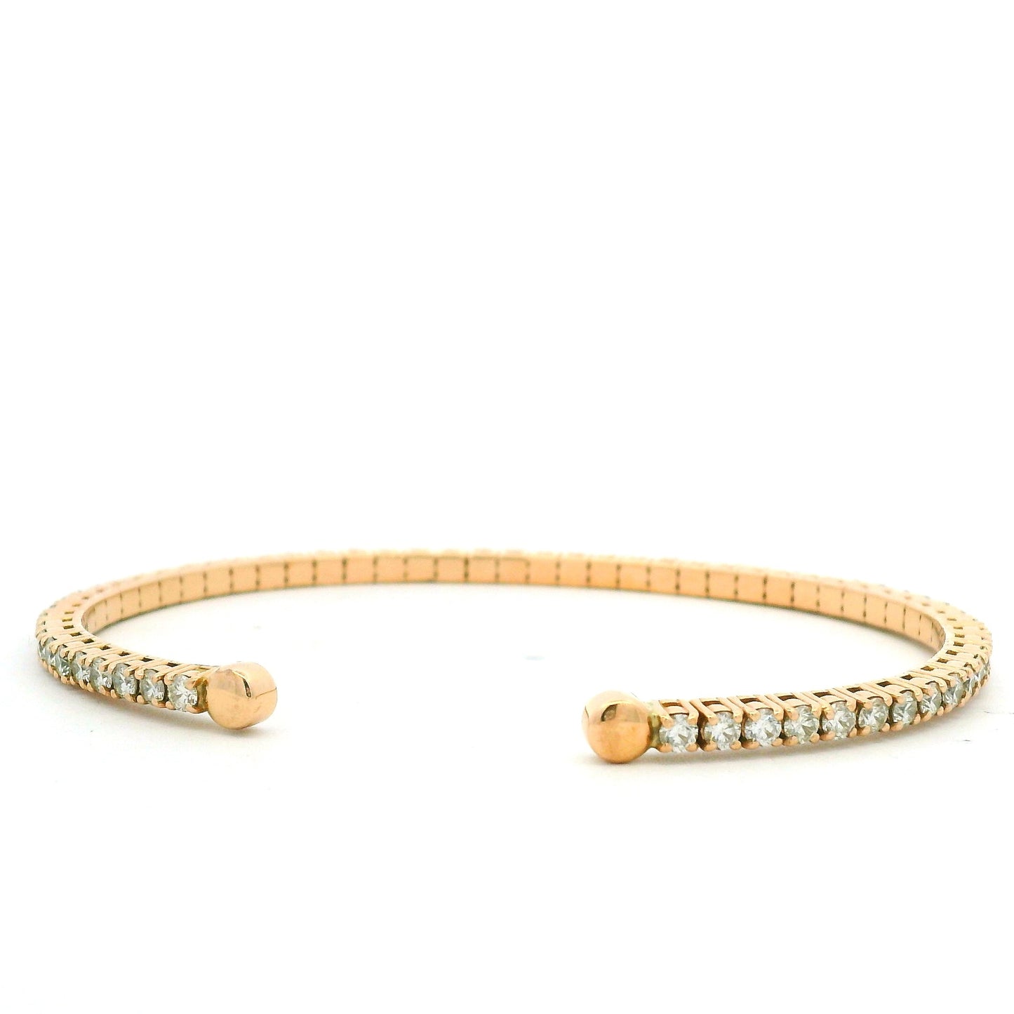 18K Rose Gold Natural 2.6 Carat Round Brilliant Diamond Open Cuff Bracelet