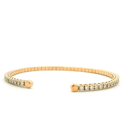 18K Rose Gold Natural 2.6 Carat Round Brilliant Diamond Open Cuff Bracelet