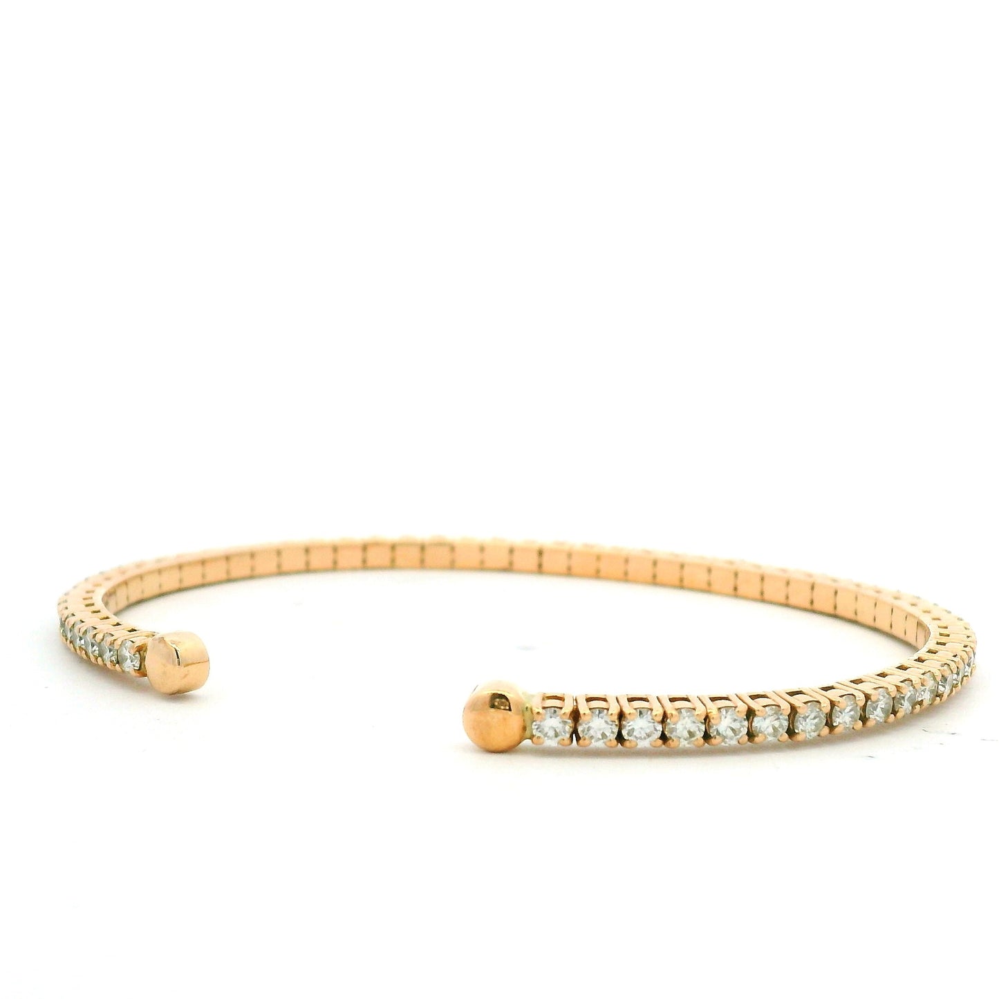 18K Rose Gold Natural 2.6 Carat Round Brilliant Diamond Open Cuff Bracelet