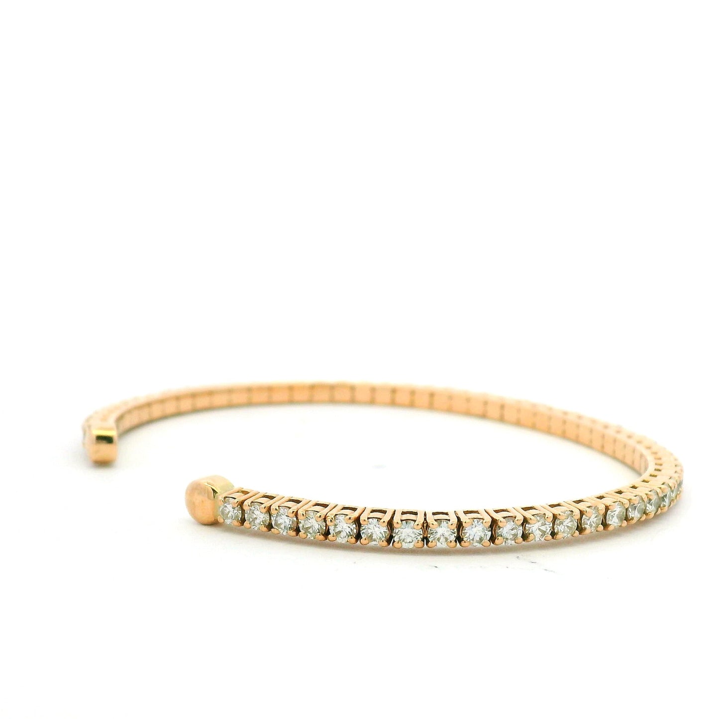 18K Rose Gold Natural 2.6 Carat Round Brilliant Diamond Open Cuff Bracelet