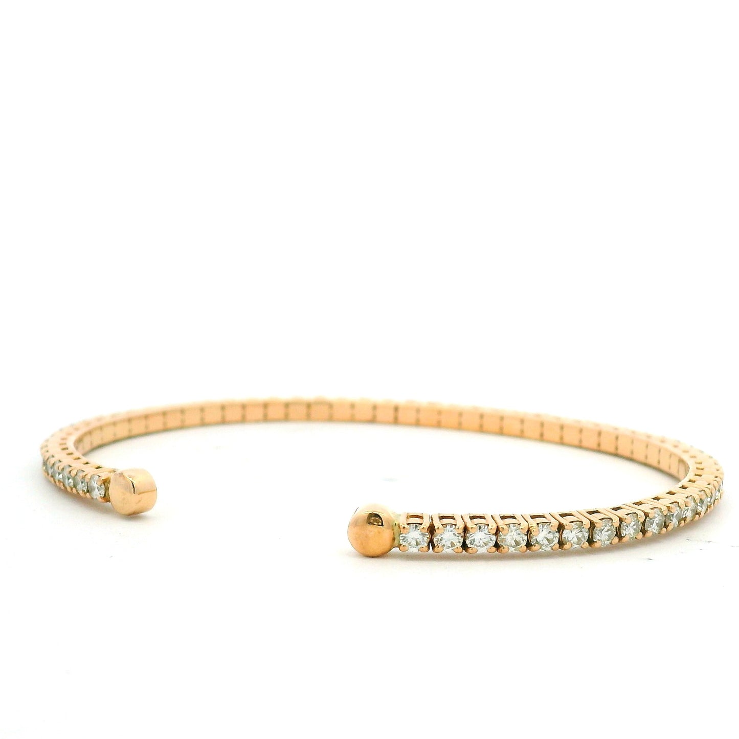 18K Rose Gold Natural 2.6 Carat Round Brilliant Diamond Open Cuff Bracelet