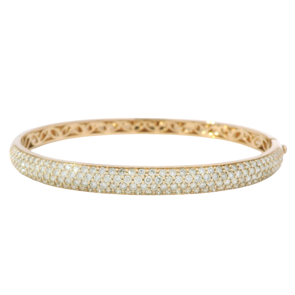 18K Rose Gold Natural 2.6 Carat Round Diamond Pave Bangle Bracelet