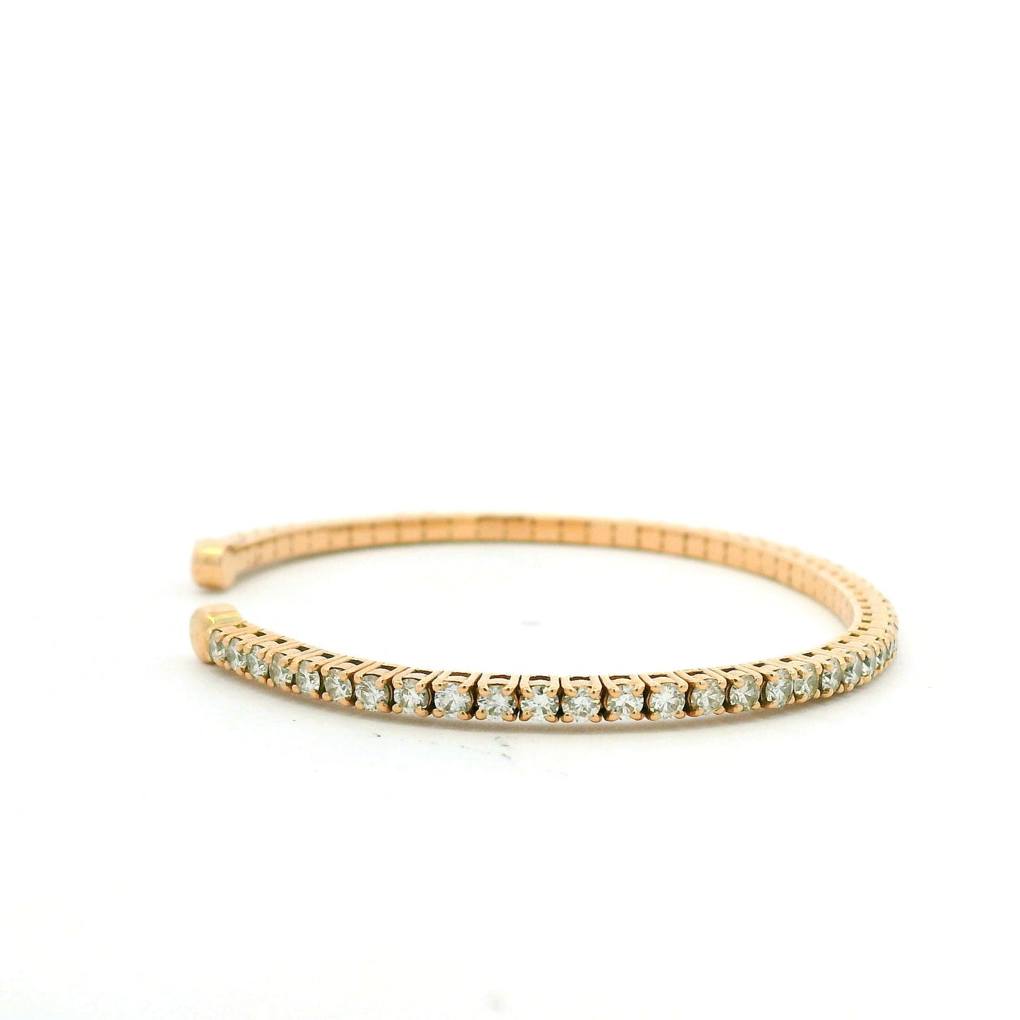 18K Rose Gold Natural 2.6 Carat Round Brilliant Diamond Open Cuff Bracelet