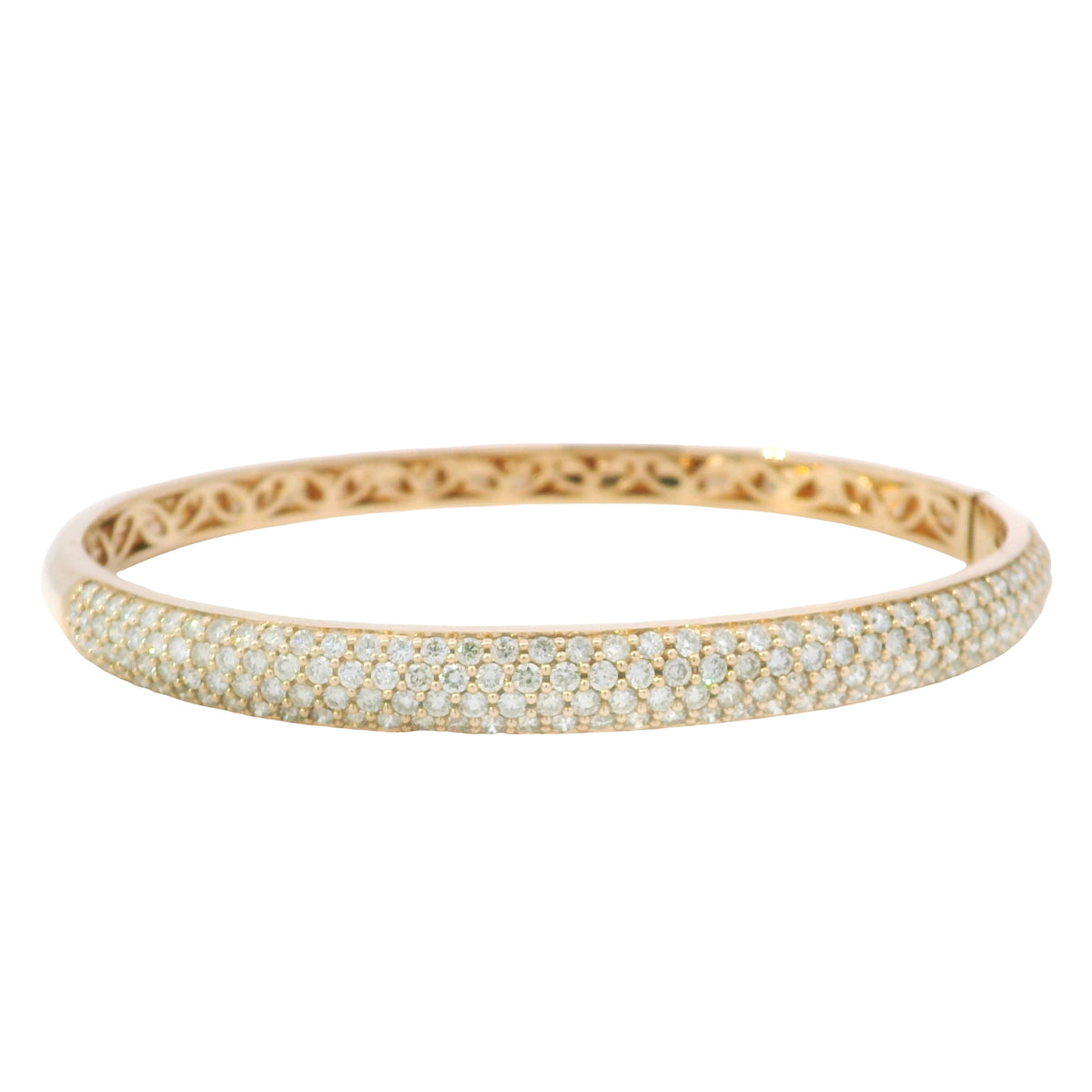 18K Rose Gold Natural 2.6 Carat Round Diamond Pave Bangle Bracelet