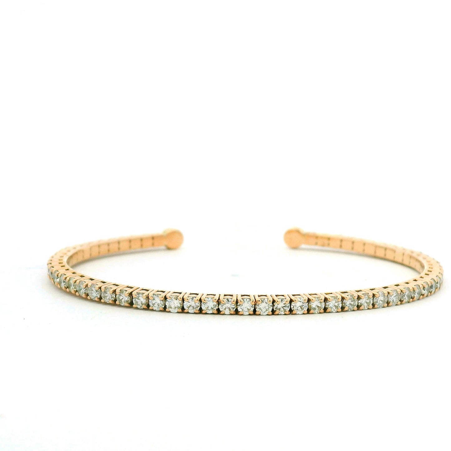 18K Rose Gold Natural 2.6 Carat Round Brilliant Diamond Open Cuff Bracelet