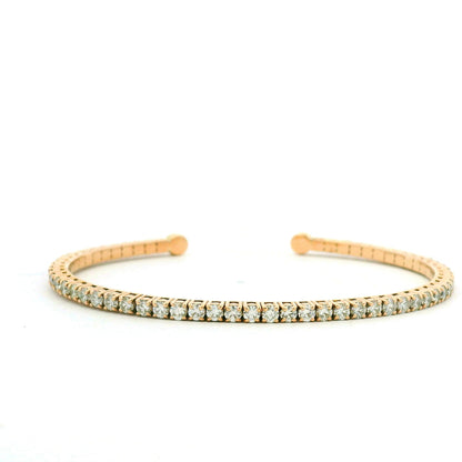 18K Rose Gold Natural 2.6 Carat Round Brilliant Diamond Open Cuff Bracelet