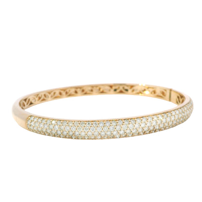18K Rose Gold Natural 2.6 Carat Round Diamond Pave Bangle Bracelet