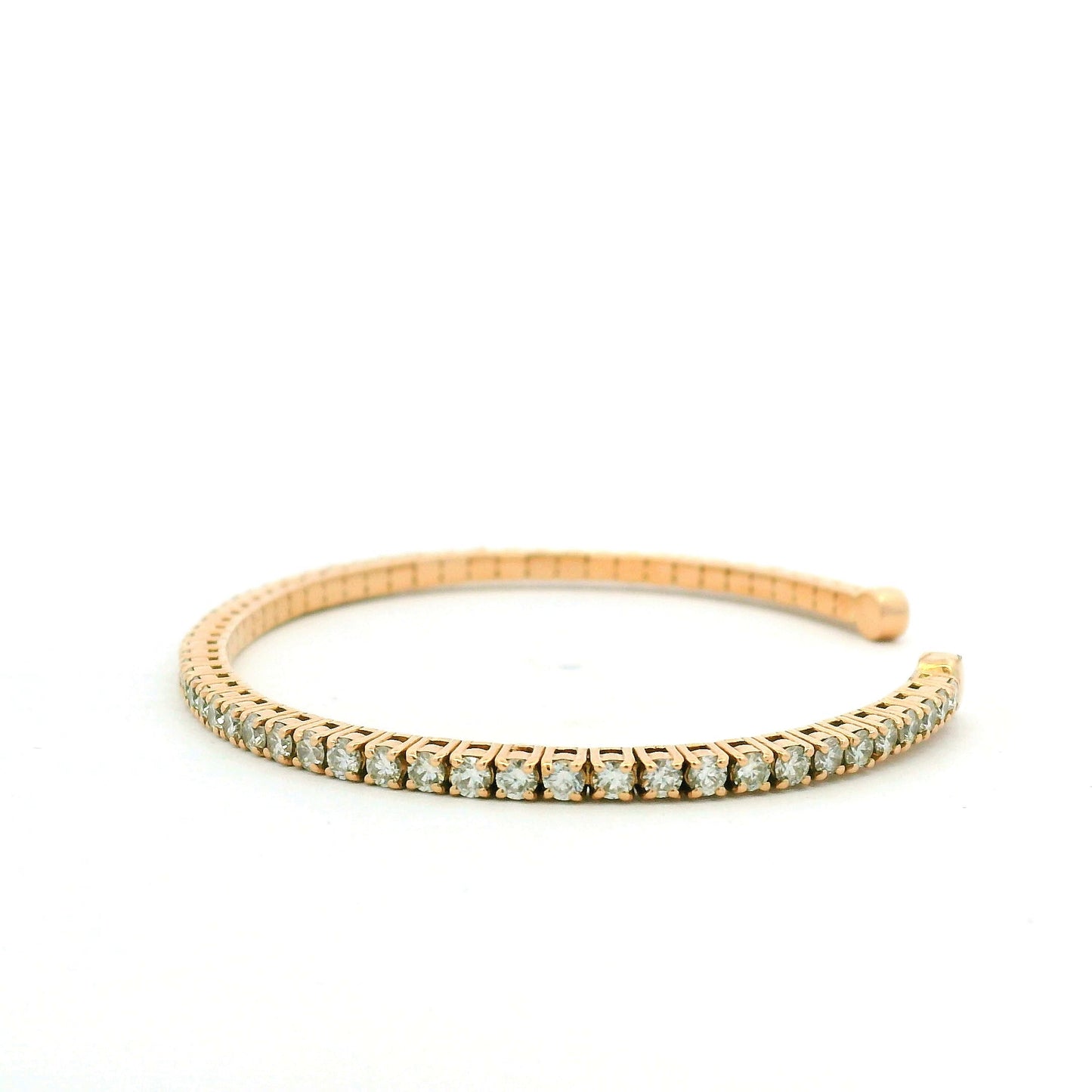 18K Rose Gold Natural 2.6 Carat Round Brilliant Diamond Open Cuff Bracelet