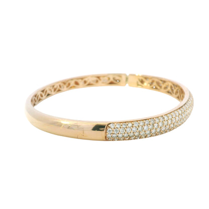 18K Rose Gold Natural 2.6 Carat Round Diamond Pave Bangle Bracelet