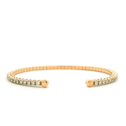 18K Rose Gold Natural 2.6 Carat Round Brilliant Diamond Open Cuff Bracelet