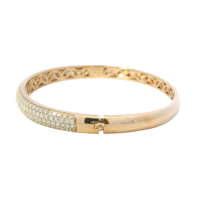 18K Rose Gold Natural 2.6 Carat Round Diamond Pave Bangle Bracelet