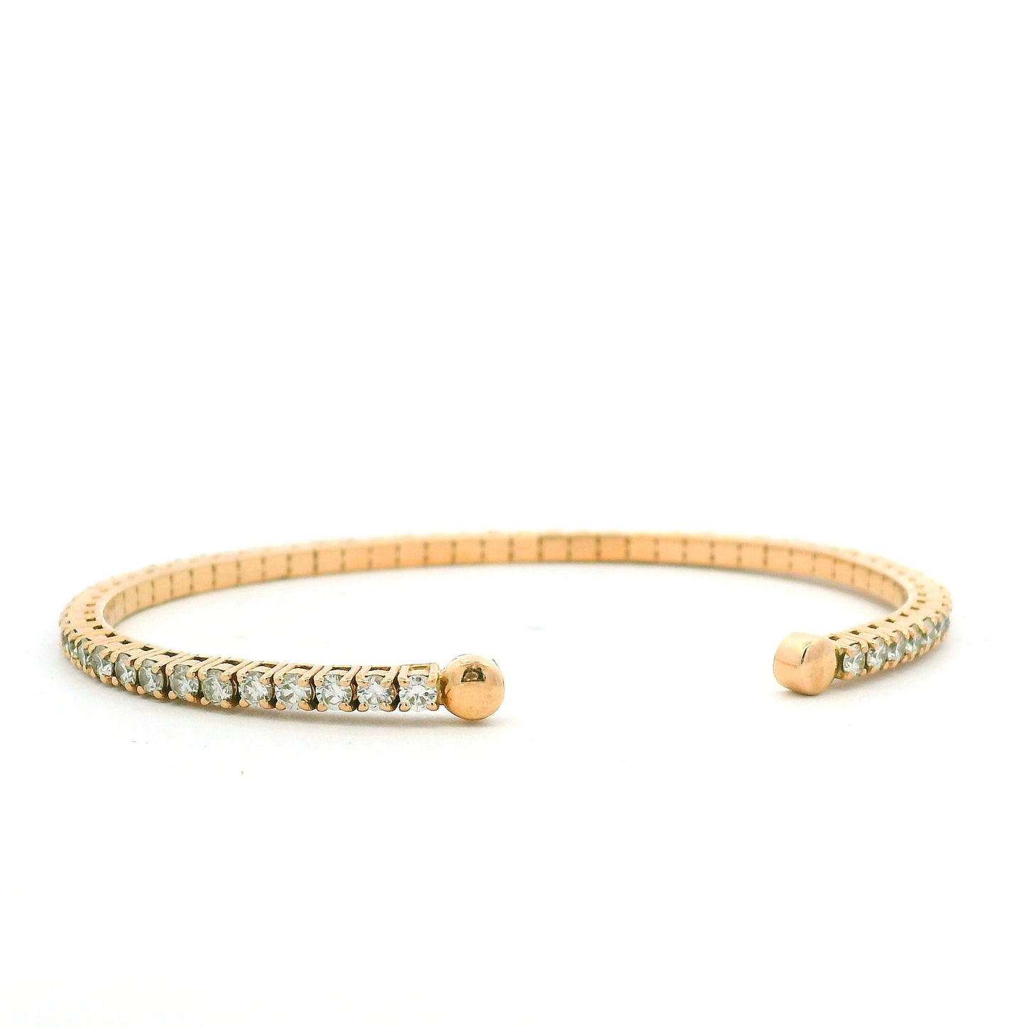 18K Rose Gold Natural 2.6 Carat Round Brilliant Diamond Open Cuff Bracelet