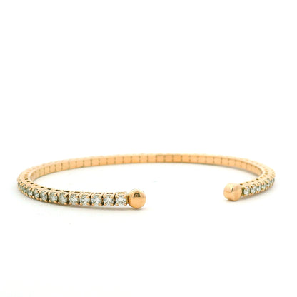 18K Rose Gold Natural 2.6 Carat Round Brilliant Diamond Open Cuff Bracelet