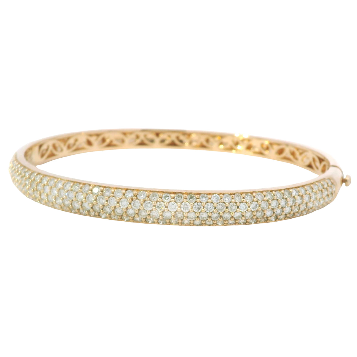 18K Rose Gold Natural 2.6 Carat Round Diamond Pave Bangle Bracelet