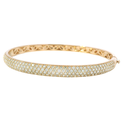 18K Rose Gold Natural 2.6 Carat Round Diamond Pave Bangle Bracelet