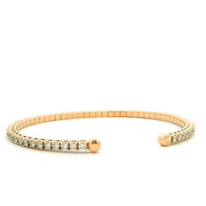 18K Rose Gold Natural 2.6 Carat Round Brilliant Diamond Open Cuff Bracelet