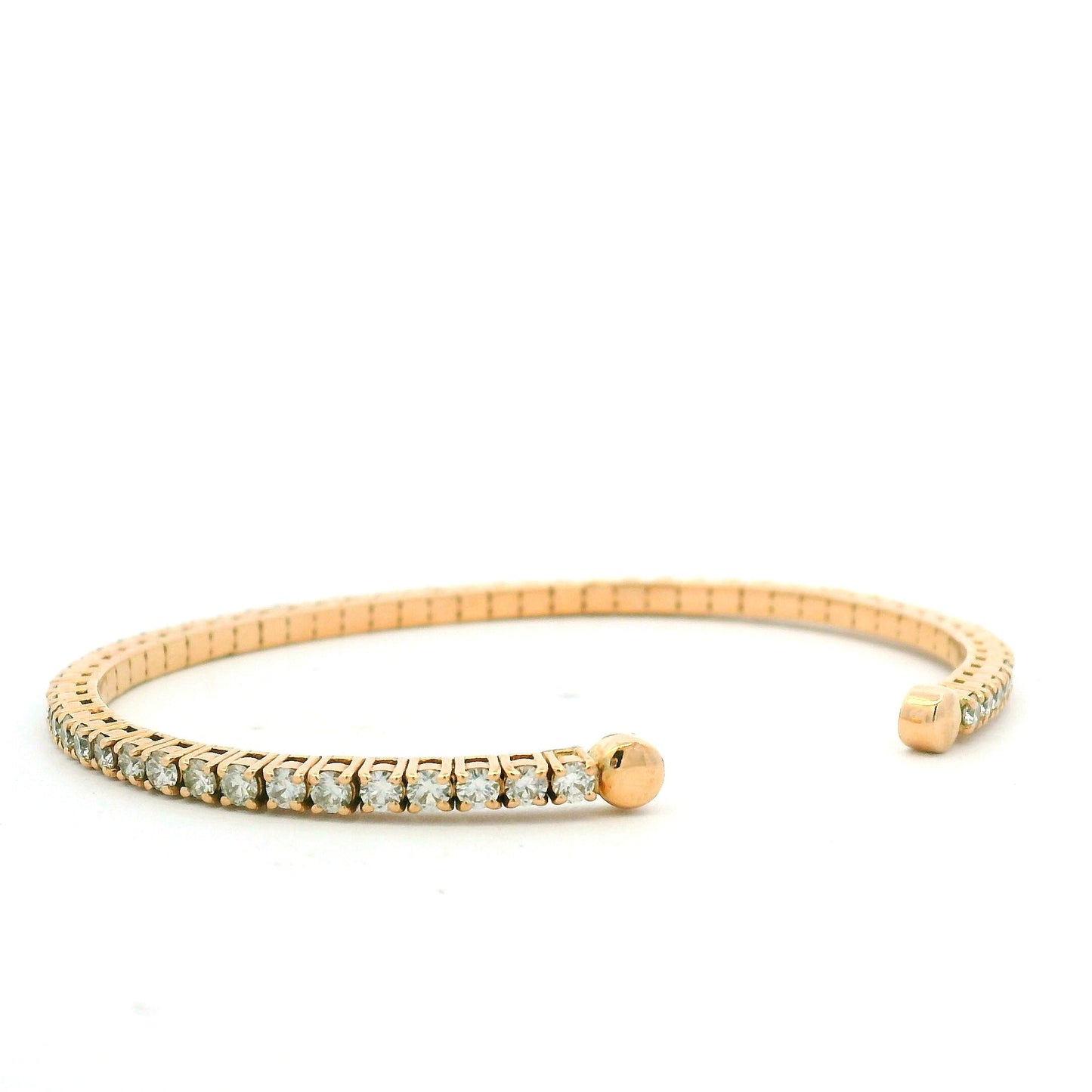 18K Rose Gold Natural 2.6 Carat Round Brilliant Diamond Open Cuff Bracelet