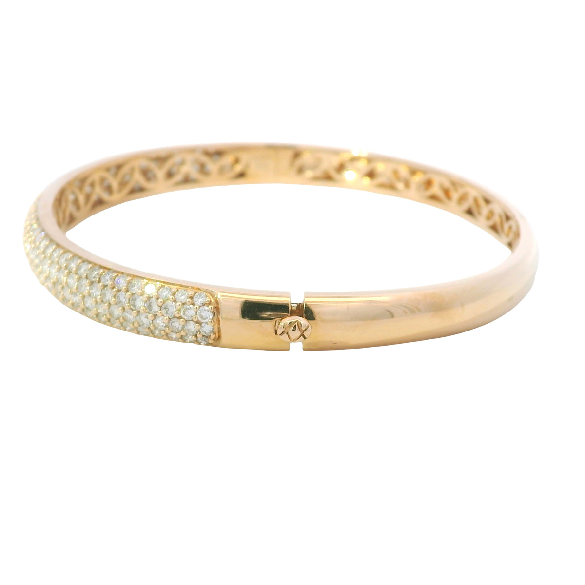 18K Rose Gold Natural 2.6 Carat Round Diamond Pave Bangle Bracelet