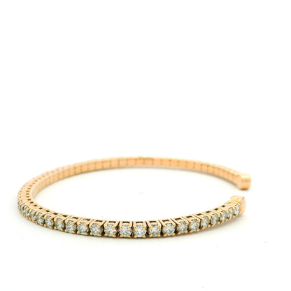 18K Rose Gold Natural 2.6 Carat Round Brilliant Diamond Open Cuff Bracelet