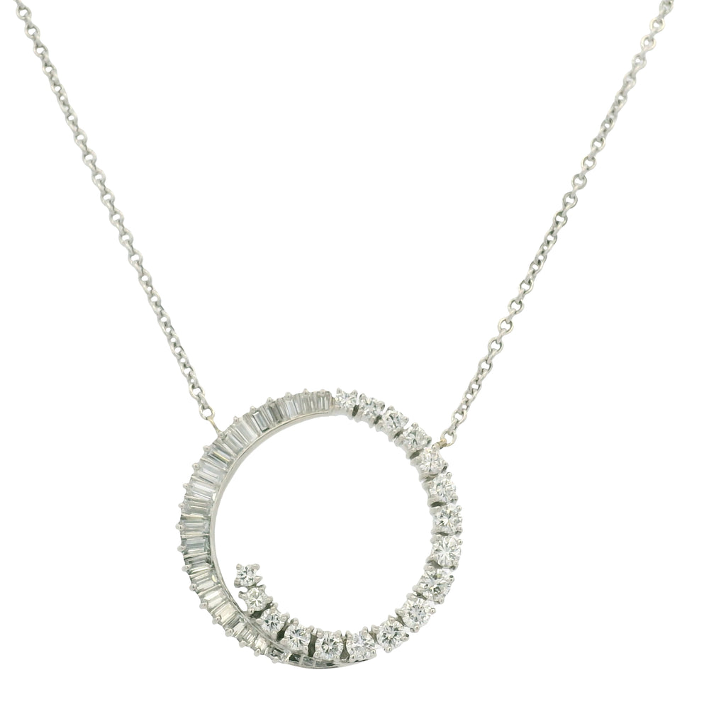 14K White Gold Link Chain & Natural Diamond Swirl Pendant Necklace