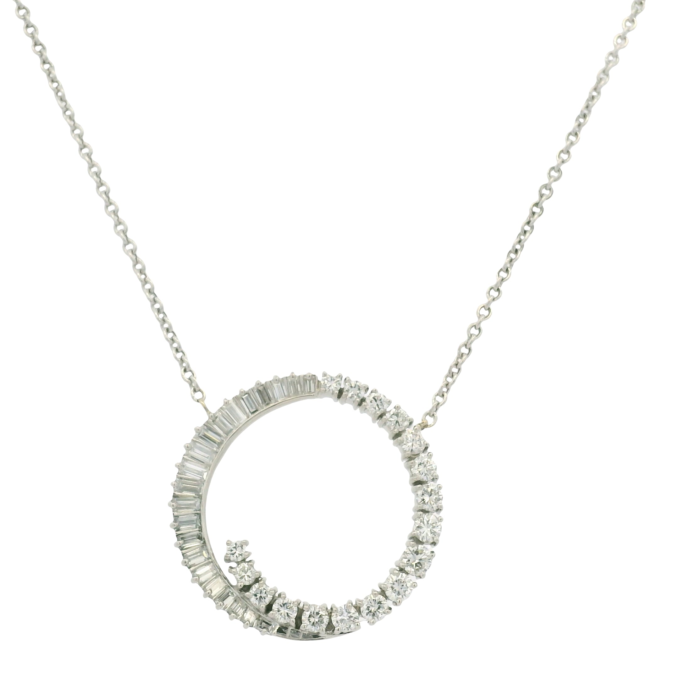 14K White Gold Link Chain & Natural Diamond Swirl Pendant Necklace