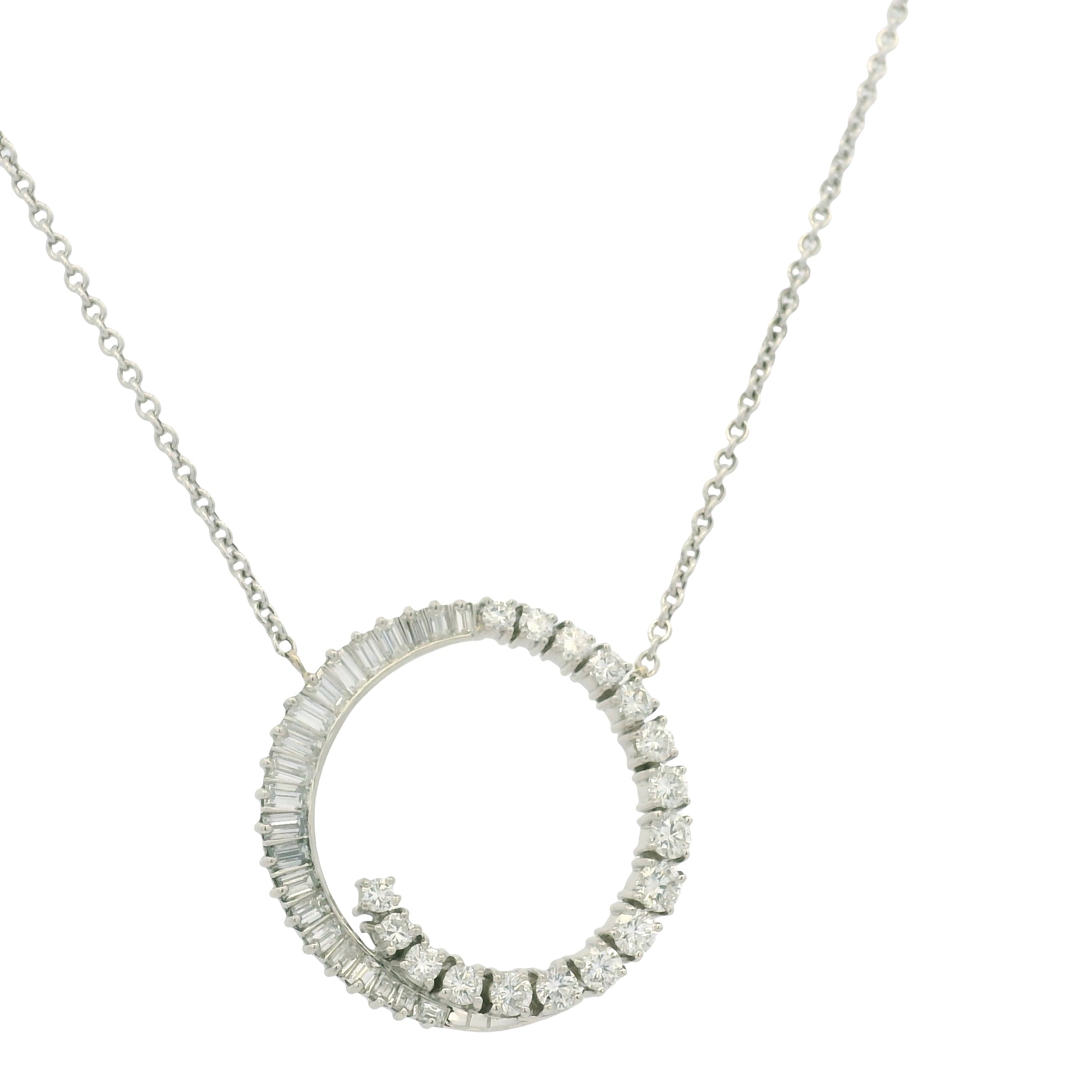 14K White Gold Link Chain & Natural Diamond Swirl Pendant Necklace