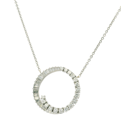14K White Gold Link Chain & Natural Diamond Swirl Pendant Necklace