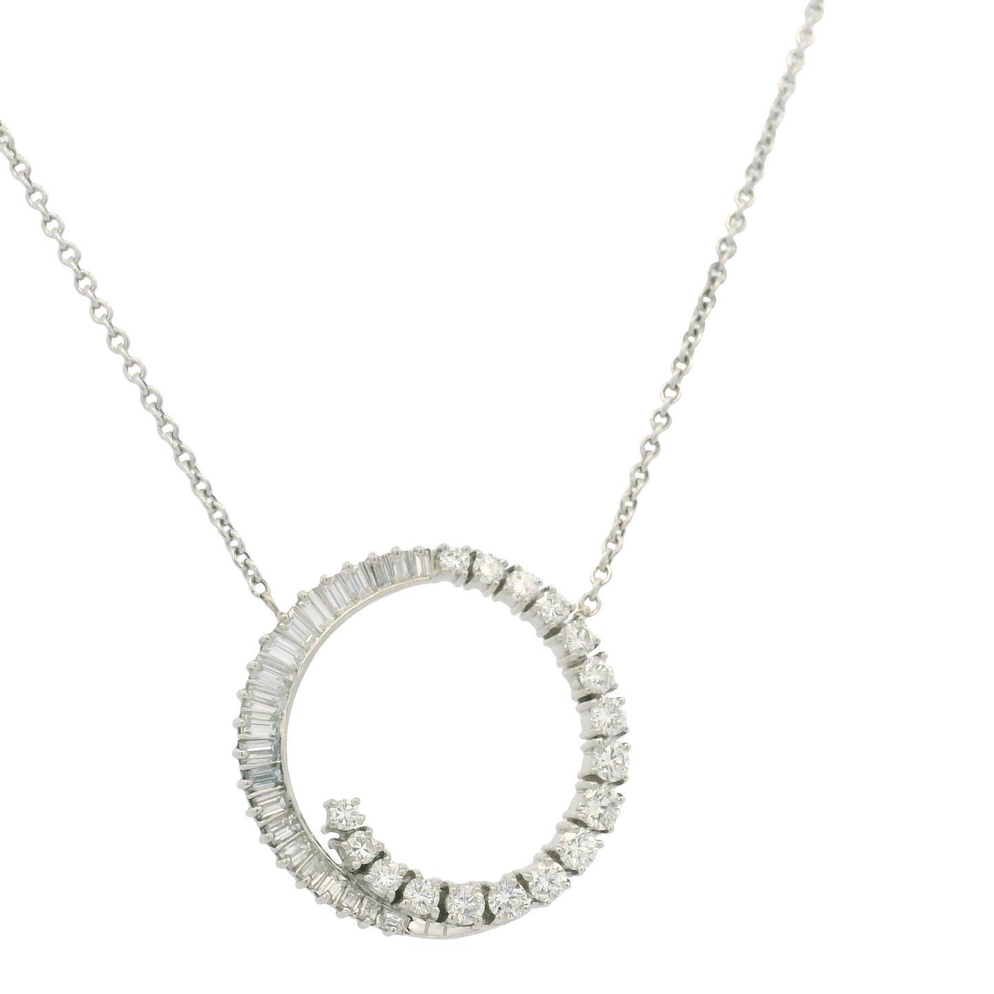 14K White Gold Link Chain & Natural Diamond Swirl Pendant Necklace