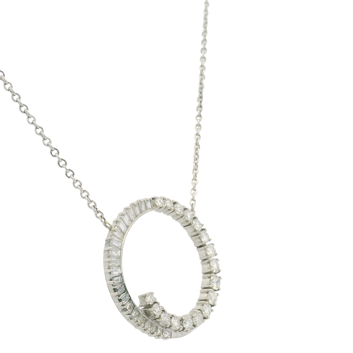 14K White Gold Link Chain & Natural Diamond Swirl Pendant Necklace