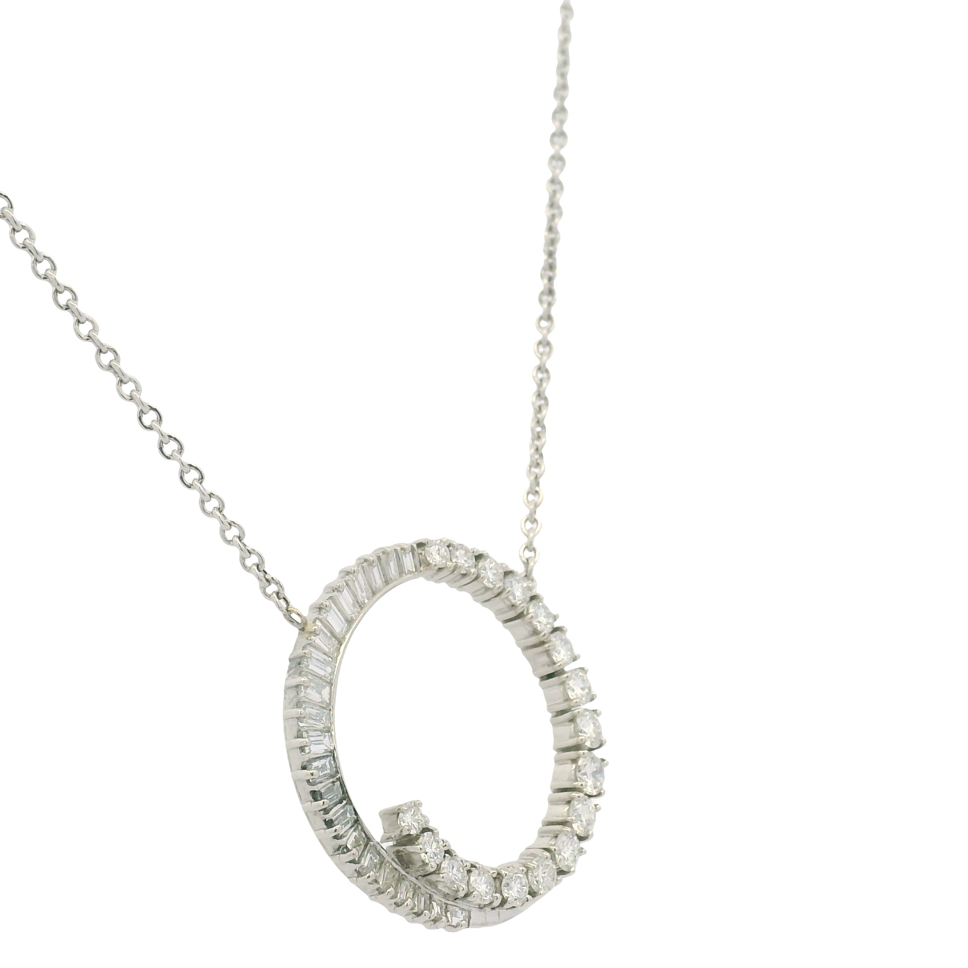 14K White Gold Link Chain & Natural Diamond Swirl Pendant Necklace