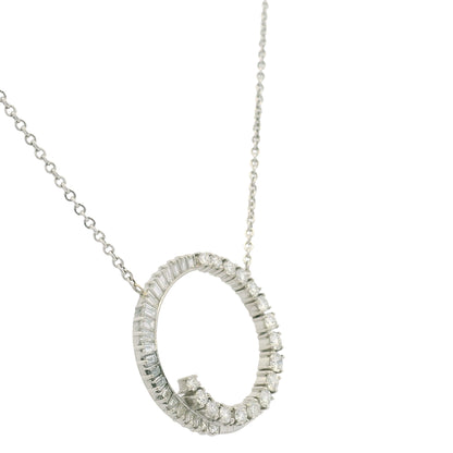 14K White Gold Link Chain & Natural Diamond Swirl Pendant Necklace