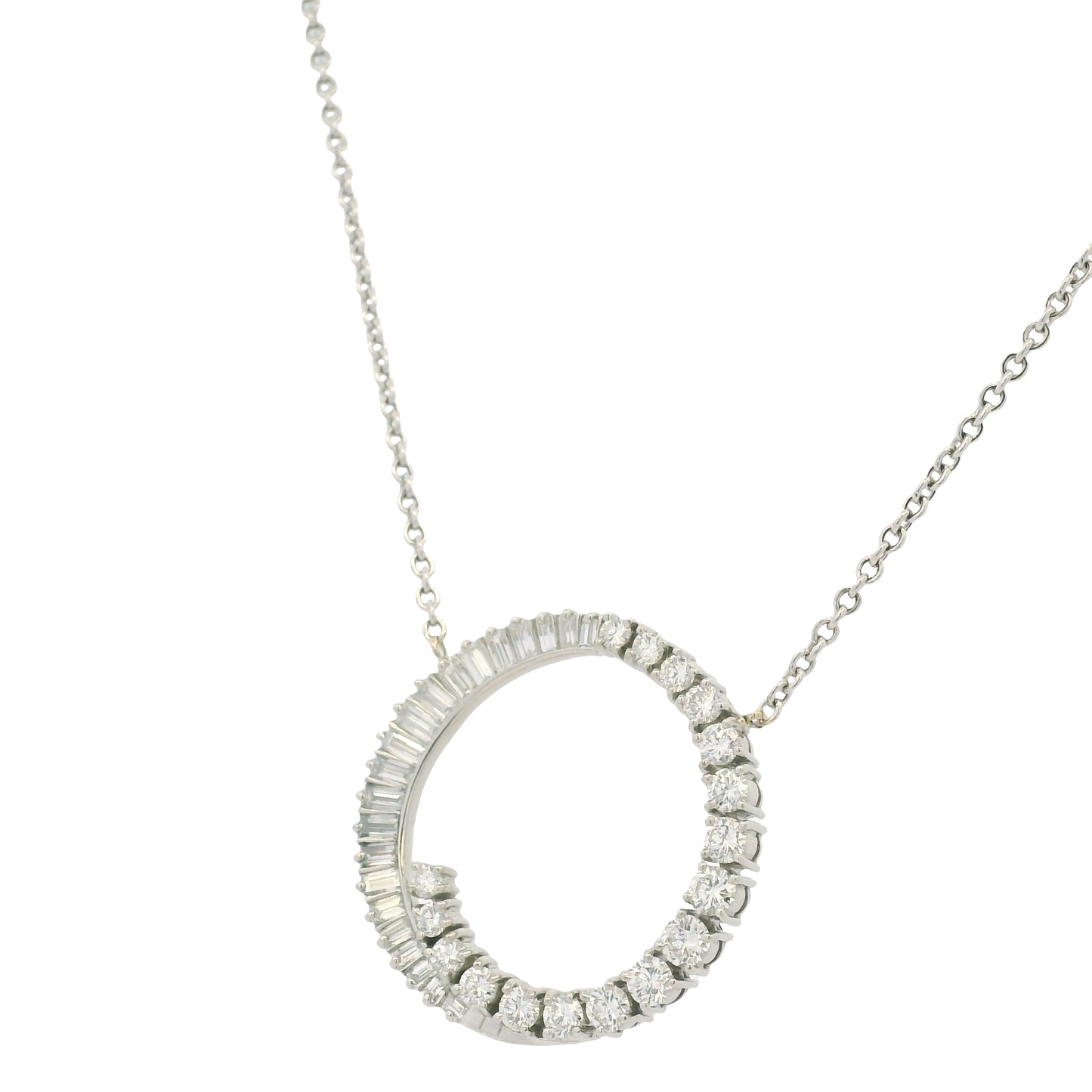 14K White Gold Link Chain & Natural Diamond Swirl Pendant Necklace