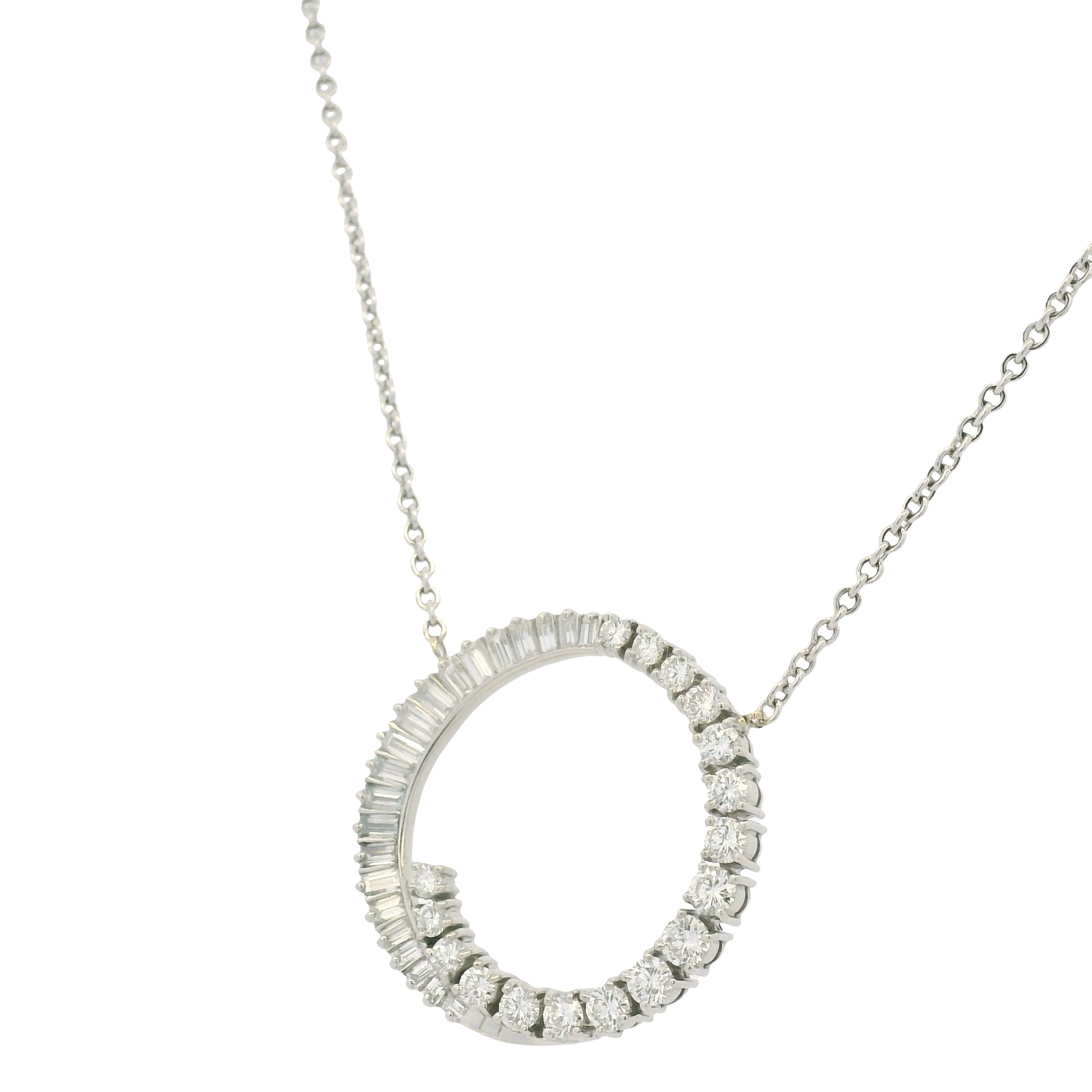 14K White Gold Link Chain & Natural Diamond Swirl Pendant Necklace