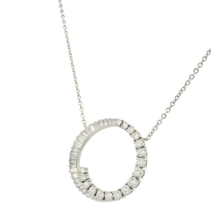 14K White Gold Link Chain & Natural Diamond Swirl Pendant Necklace
