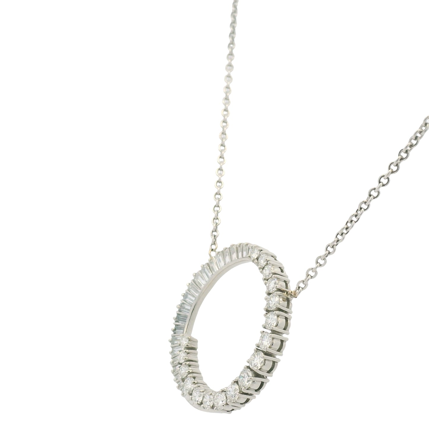 14K White Gold Link Chain & Natural Diamond Swirl Pendant Necklace