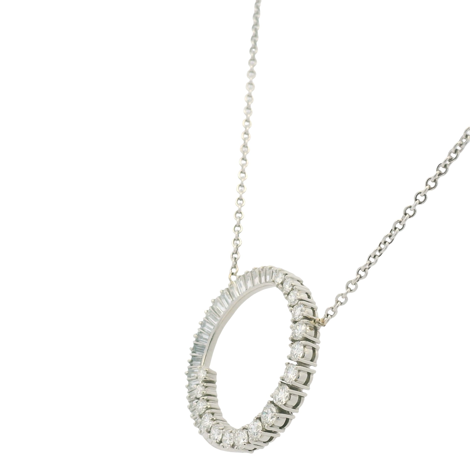 14K White Gold Link Chain & Natural Diamond Swirl Pendant Necklace